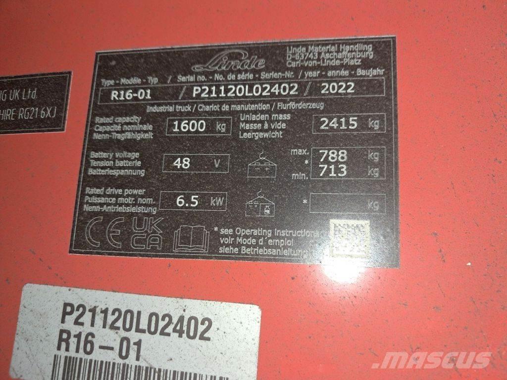 Linde R16-01 バッテリーフォークリフト