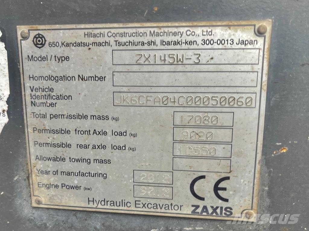 Hitachi ZX 145 W-3 ホイール式油圧ショベル（パワーショベル・ユンボ・バックホー）