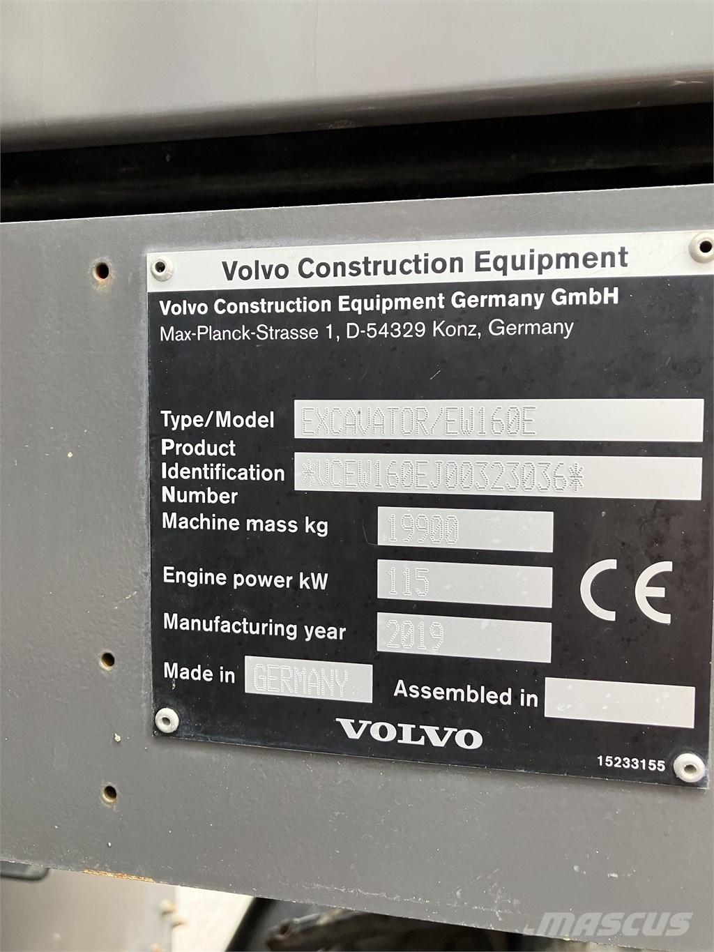 Volvo EW 160 E ホイール式油圧ショベル（パワーショベル・ユンボ・バックホー）