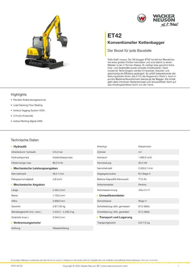 Wacker Neuson ET 42 大型油圧ショベル12t以上（パワーショベル・ユンボ）