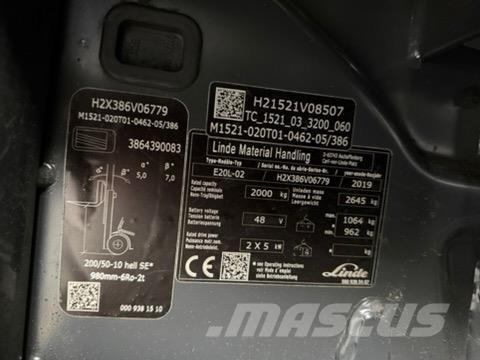 Linde E20L-02 バッテリーフォークリフト