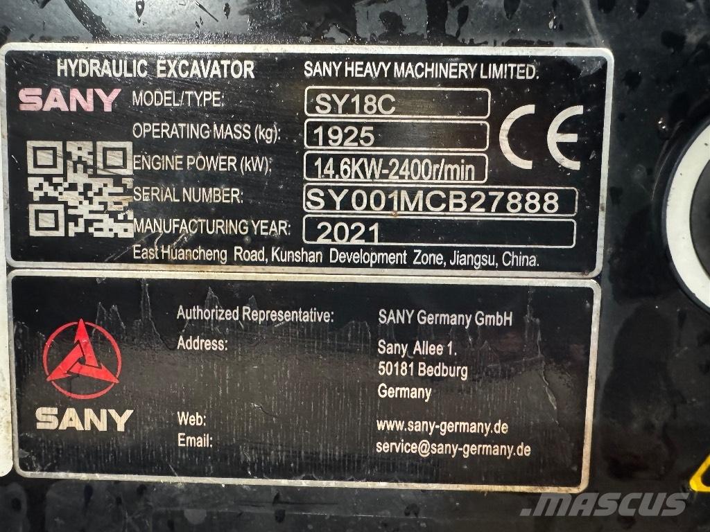 Sany SY 18 C ミニ油圧ショベル 7t以下（ミニユンボ・ミニディガー）