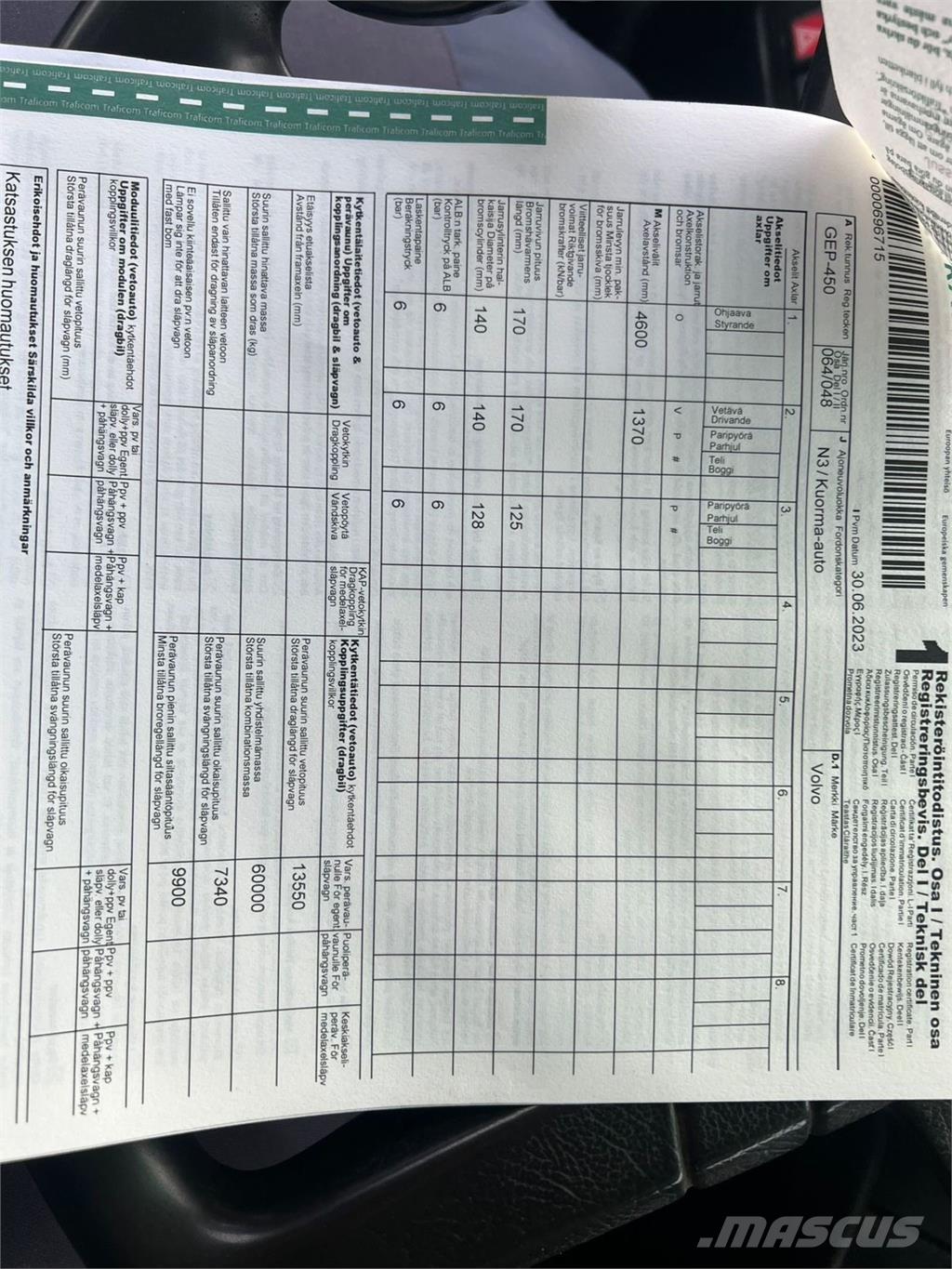 Volvo FH12 6X2 ケーブルリフト着脱式トラック