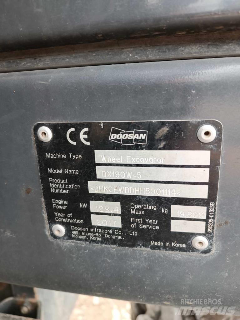 Doosan DX 190 W-5 ホイール式油圧ショベル（パワーショベル・ユンボ・バックホー）