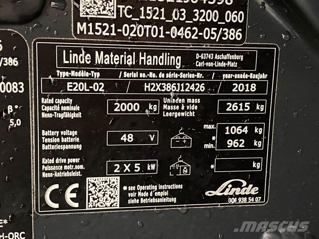 Linde E20L-02 バッテリーフォークリフト