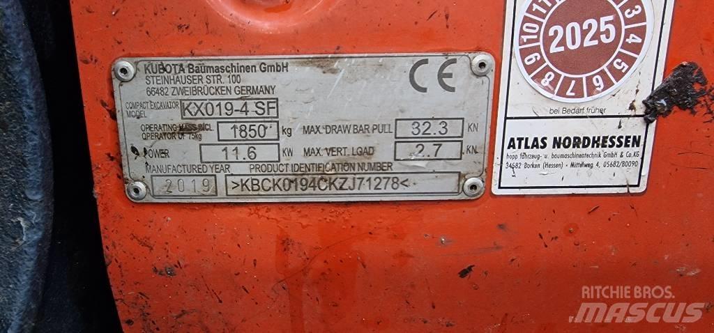 Kubota KX 019-4 ミニ油圧ショベル 7t以下（ミニユンボ・ミニディガー）