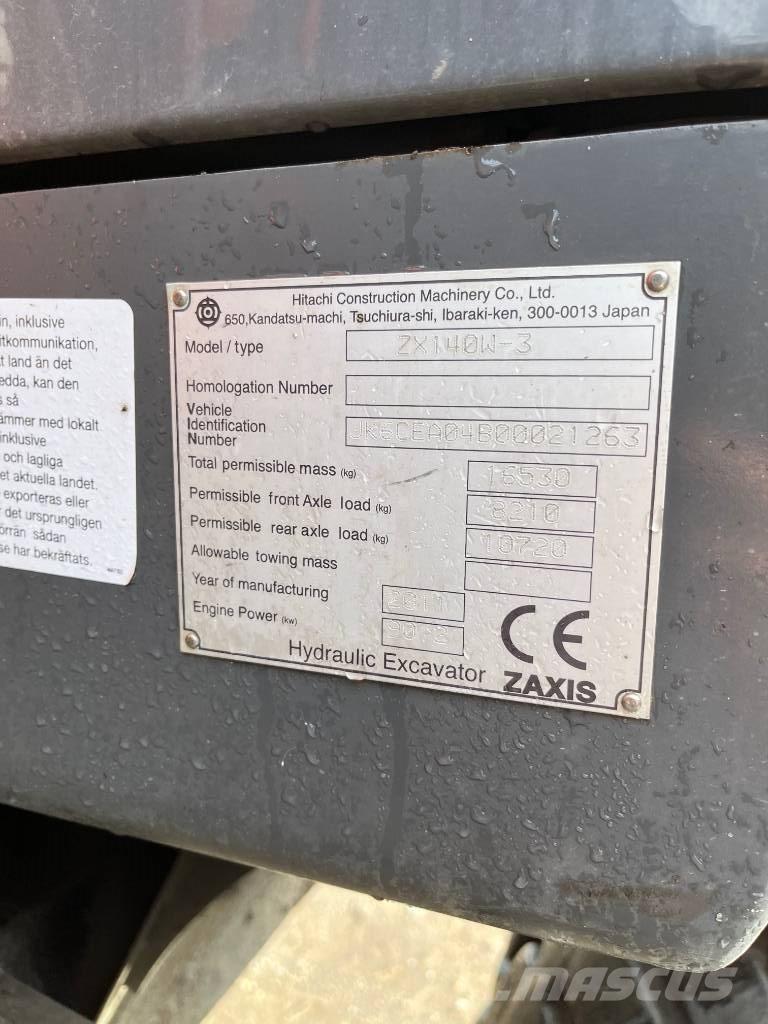 Hitachi ZX140W-3 ホイール式油圧ショベル（パワーショベル・ユンボ・バックホー）
