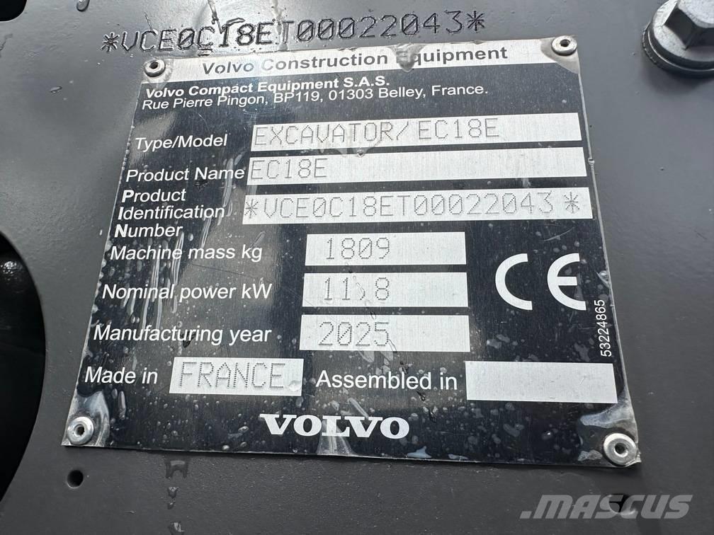 Volvo EC 18 E ミニ油圧ショベル 7t以下（ミニユンボ・ミニディガー）