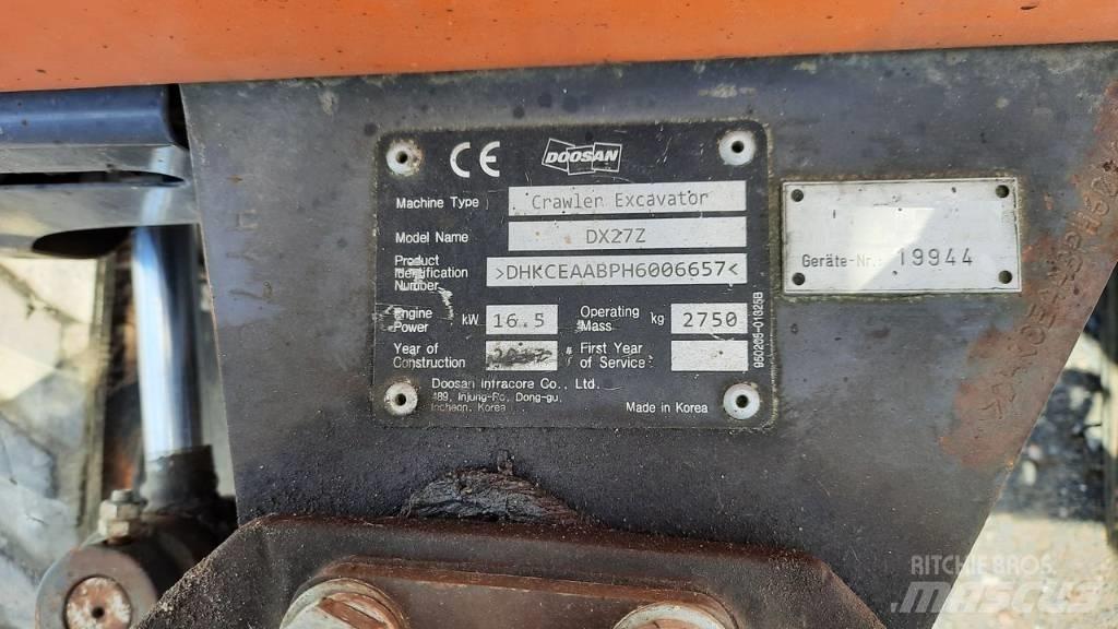 Doosan DX 27 Z ミニ油圧ショベル 7t以下（ミニユンボ・ミニディガー）