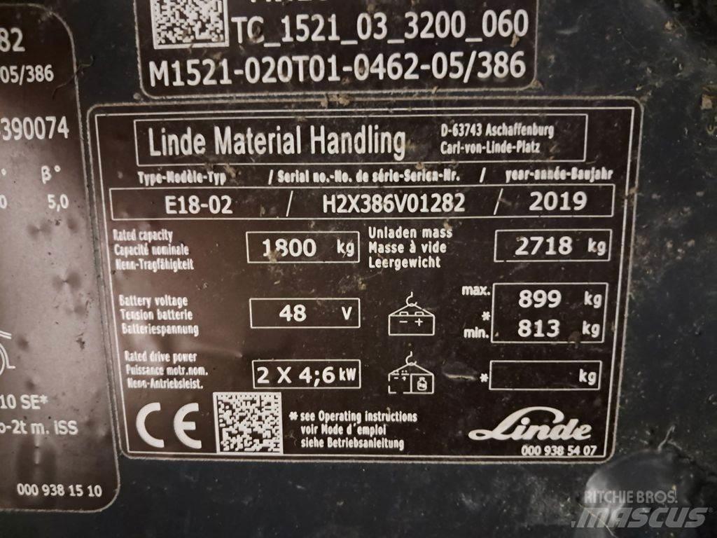 Linde E18-02 バッテリーフォークリフト