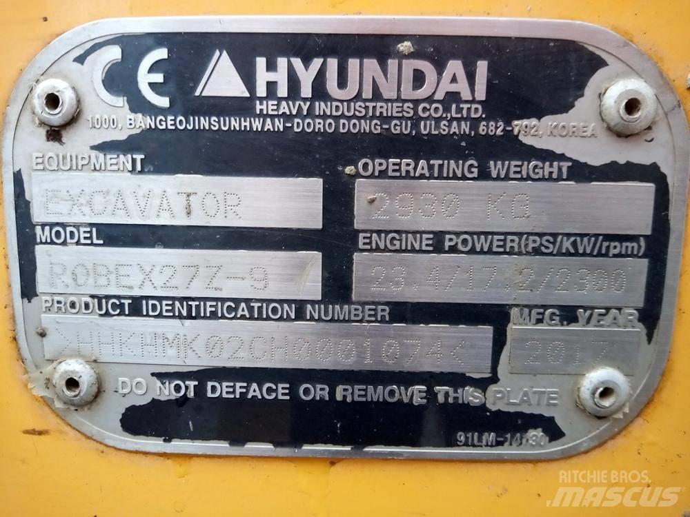 Hyundai Robex 27Z-9 ミニ油圧ショベル 7t以下（ミニユンボ・ミニディガー）