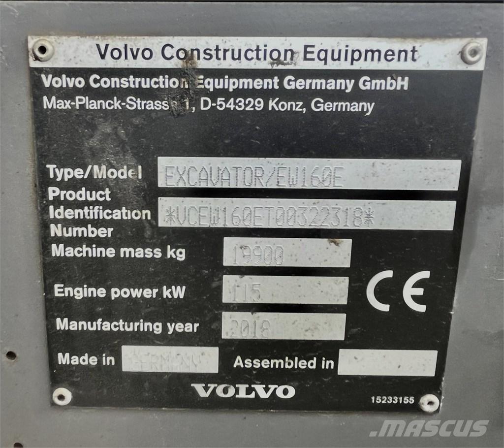 Volvo EW 160 E ホイール式油圧ショベル（パワーショベル・ユンボ・バックホー）