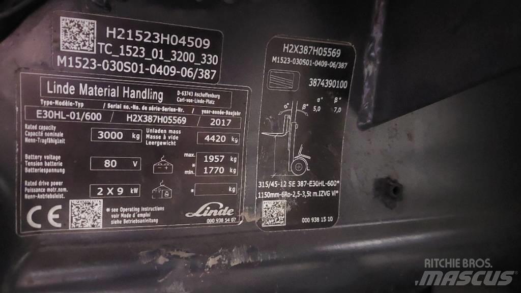 Linde E 30HL-01/600 バッテリーフォークリフト