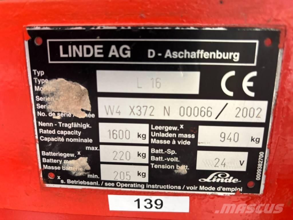 Linde L16 ウォーキンフォークリフト