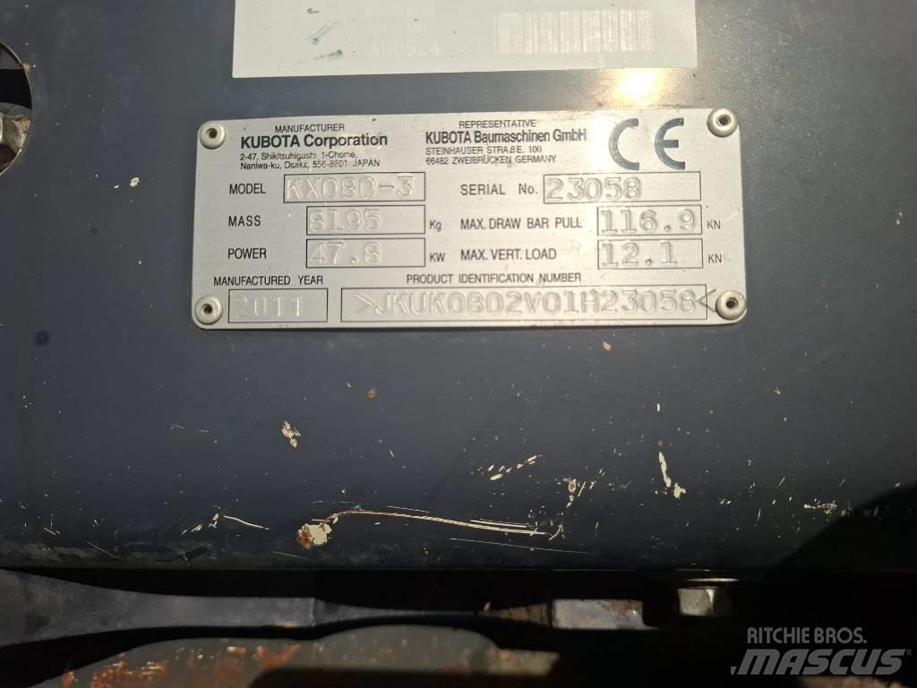 Kubota KX 080-3 中型油圧ショベル 7ｔ-12ｔ（ユンボ・パワーショベル・バックホー）