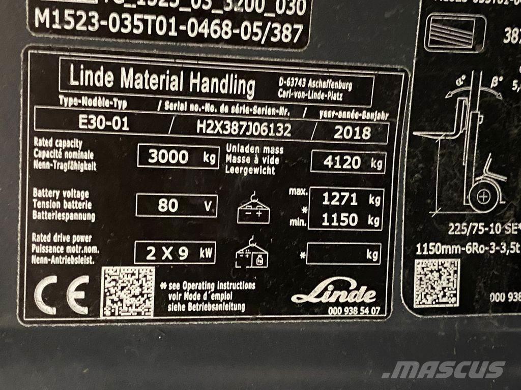 Linde E30-01 バッテリーフォークリフト