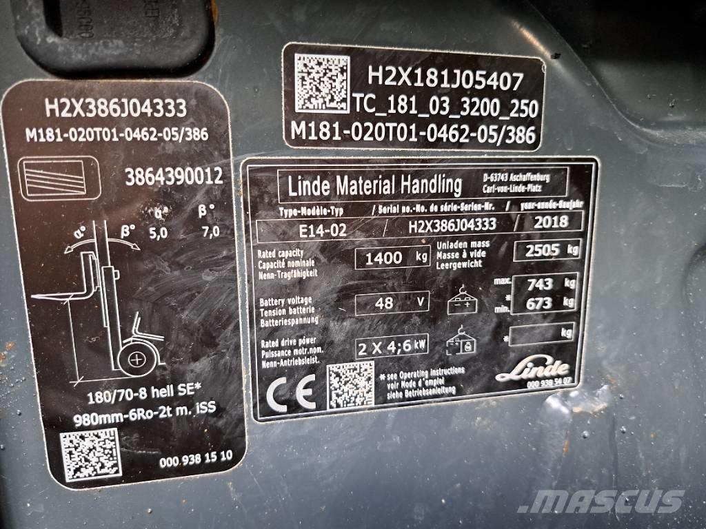 Linde E 14 EVO バッテリーフォークリフト