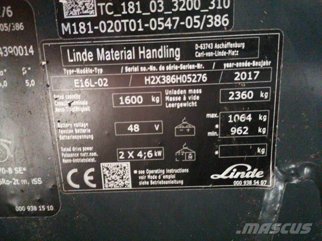 Linde E16L-02 バッテリーフォークリフト