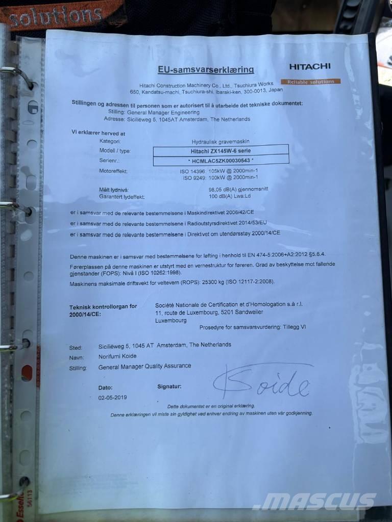 Hitachi ZX 145 W-6 ホイール式油圧ショベル（パワーショベル・ユンボ・バックホー）