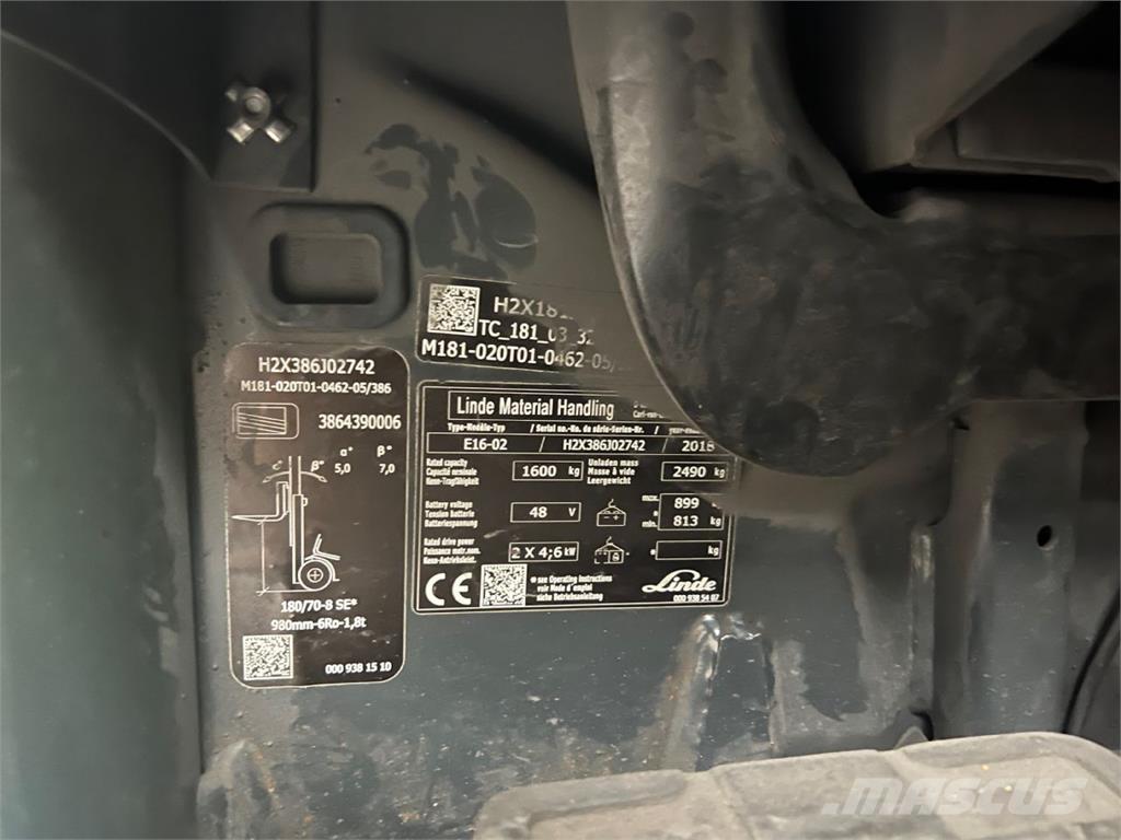 Linde E16-02 バッテリーフォークリフト