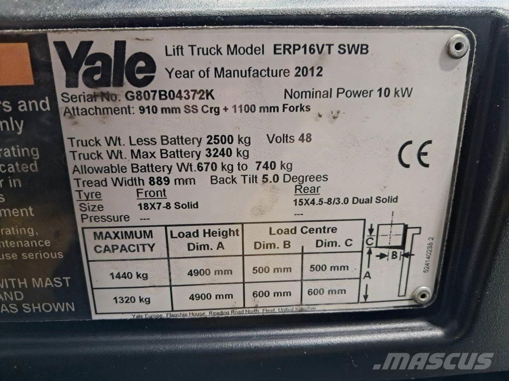 Yale ERP16VT SWB バッテリーフォークリフト