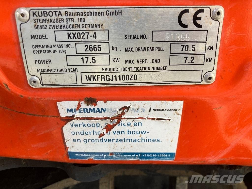 Kubota KX 027-4 ミニ油圧ショベル 7t以下（ミニユンボ・ミニディガー）