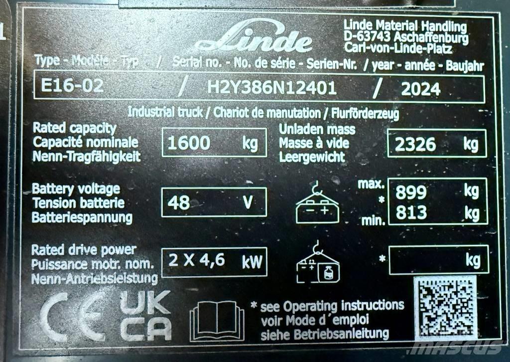 Linde E16/386-02 バッテリーフォークリフト