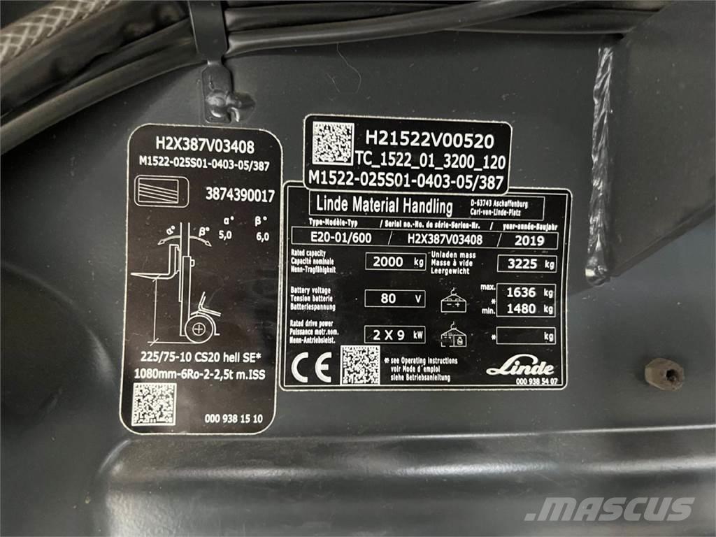 Linde E 20H-01/600 バッテリーフォークリフト