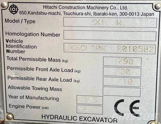 Hitachi ZX 160W ホイール式油圧ショベル（パワーショベル・ユンボ・バックホー）