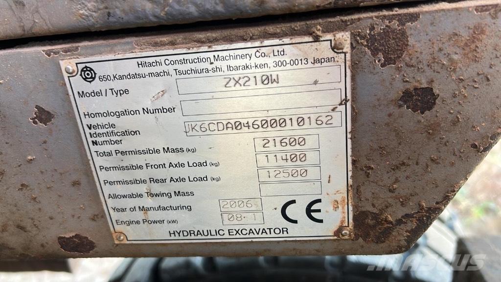 Hitachi ZX 210 W ホイール式油圧ショベル（パワーショベル・ユンボ・バックホー）