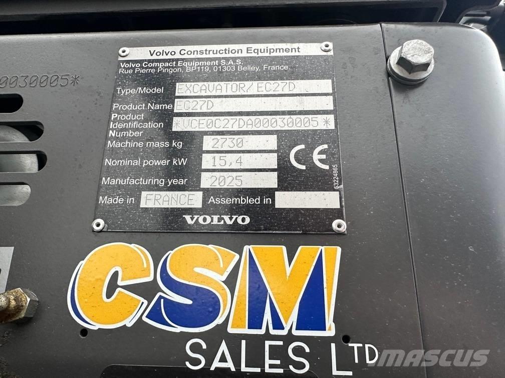Volvo EC 27 D ミニ油圧ショベル 7t以下（ミニユンボ・ミニディガー）