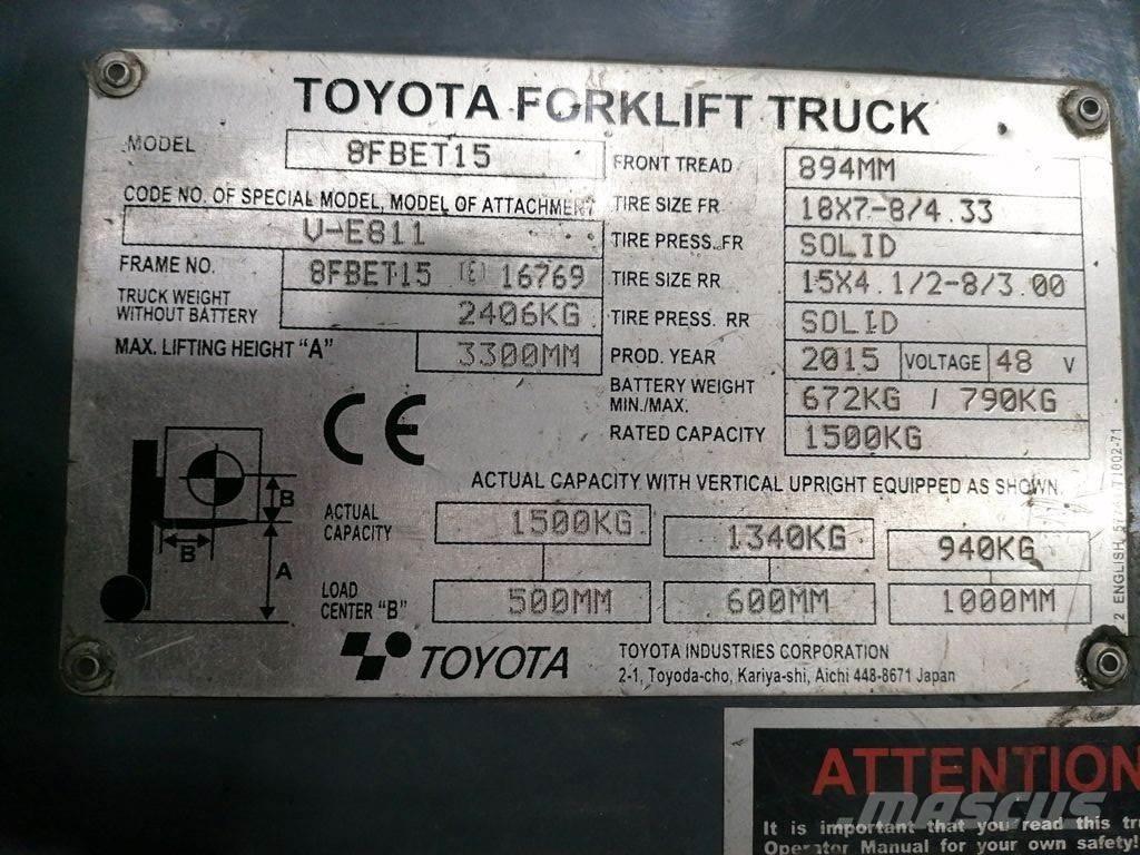 Toyota 8FBET15 バッテリーフォークリフト