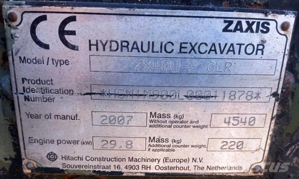 Hitachi ZX 40 U-2 ミニ油圧ショベル 7t以下（ミニユンボ・ミニディガー）