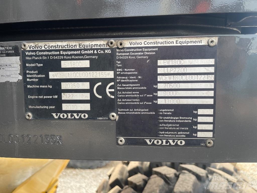 Volvo EW 180 C ホイール式油圧ショベル（パワーショベル・ユンボ・バックホー）
