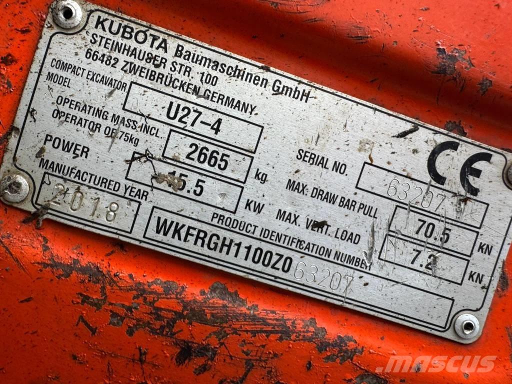 Kubota U 27-4 ミニ油圧ショベル 7t以下（ミニユンボ・ミニディガー）