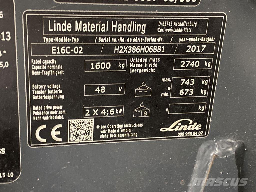 Linde E16C-02 バッテリーフォークリフト