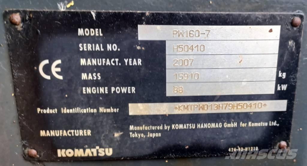 Komatsu PW 160-7 ホイール式油圧ショベル（パワーショベル・ユンボ・バックホー）