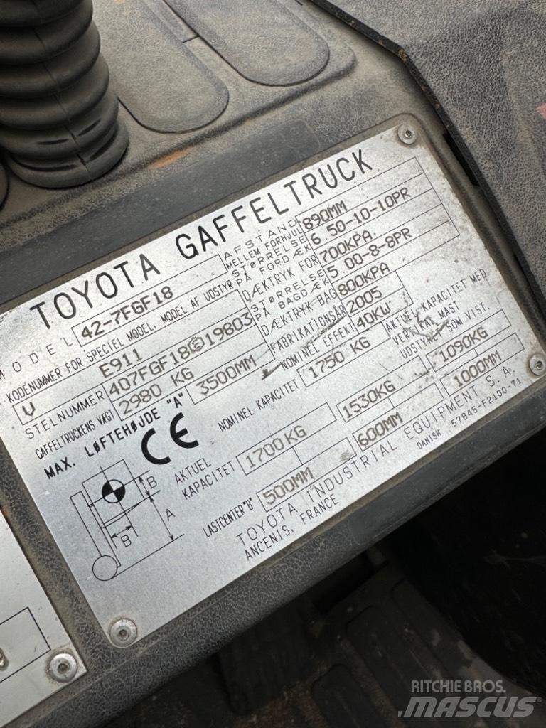 Toyota FG18 LPGフォークリフト
