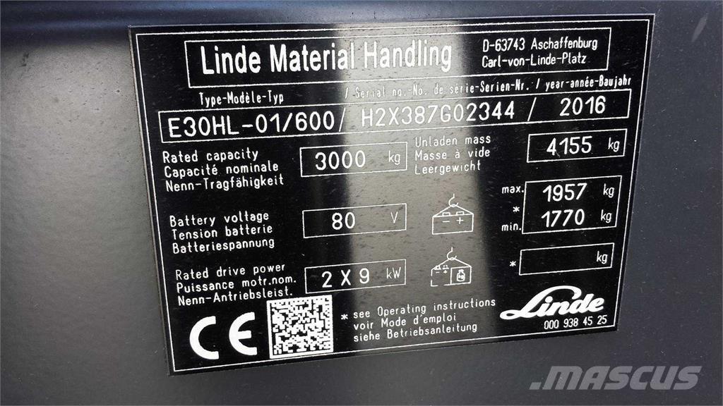 Linde E30/600HL バッテリーフォークリフト