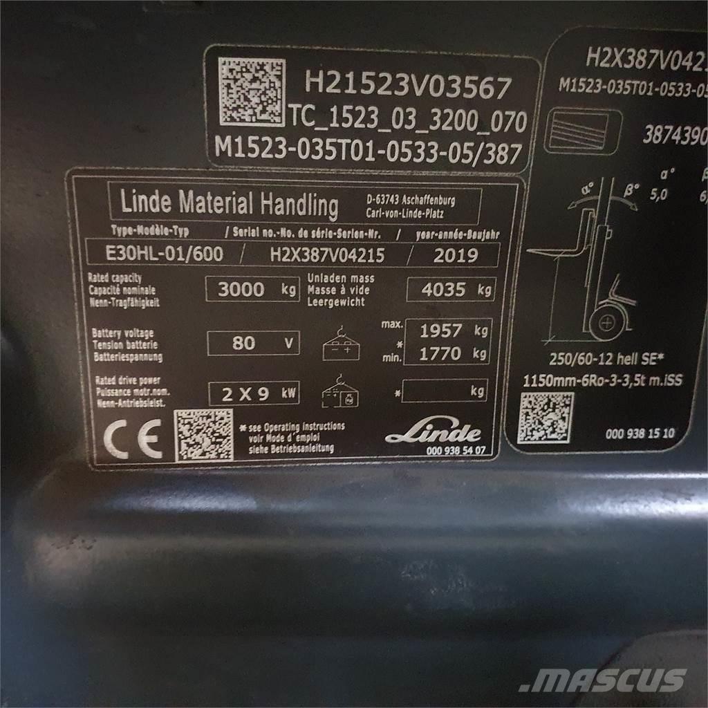 Linde E30/600HL バッテリーフォークリフト