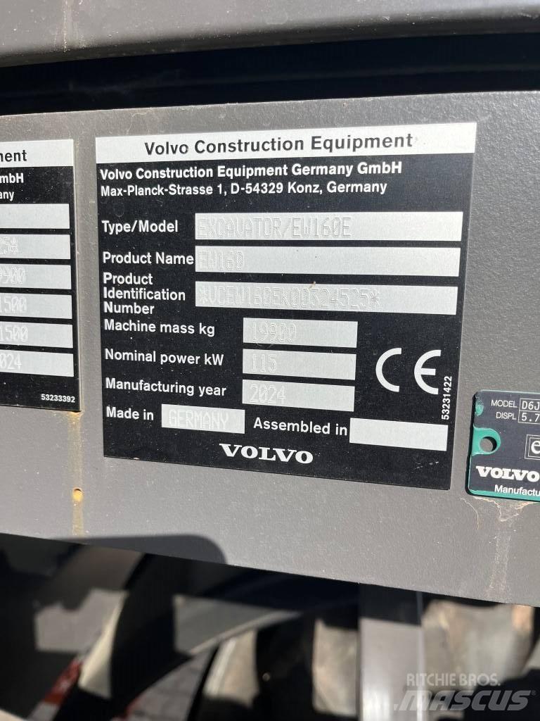 Volvo EW160E ホイール式油圧ショベル（パワーショベル・ユンボ・バックホー）
