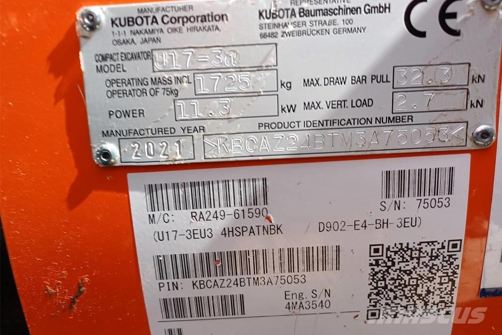Kubota U 17-3 ミニ油圧ショベル 7t以下（ミニユンボ・ミニディガー）