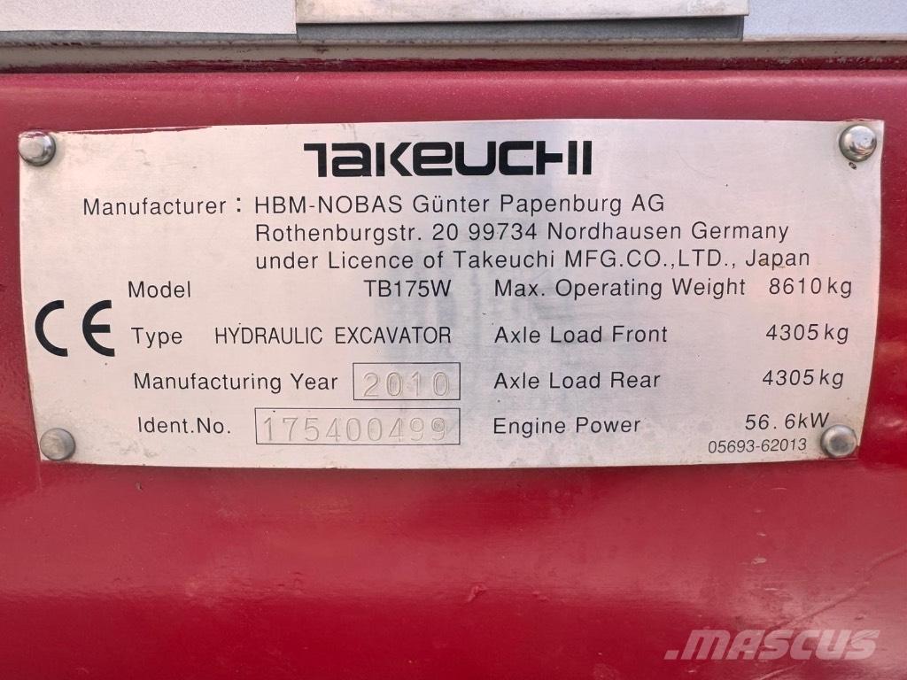 Takeuchi TB 175 W ホイール式油圧ショベル（パワーショベル・ユンボ・バックホー）