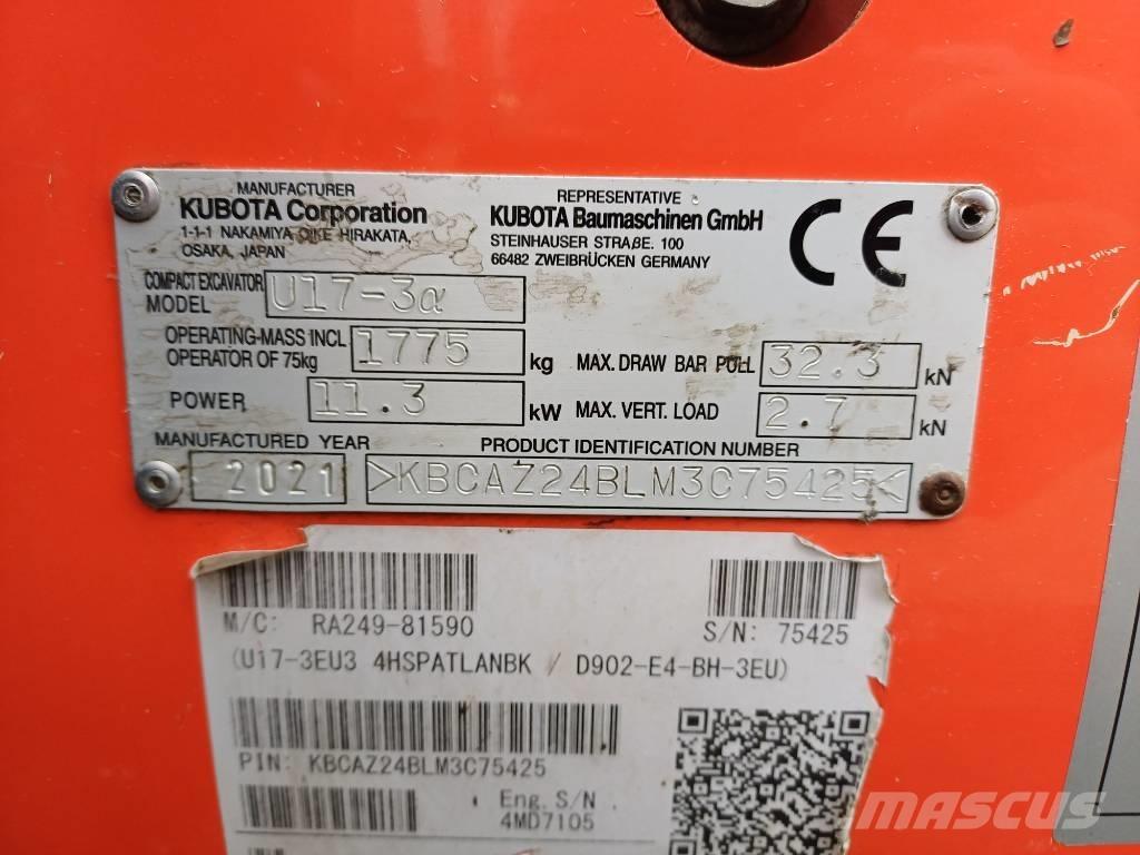 Kubota U 17-3 ミニ油圧ショベル 7t以下（ミニユンボ・ミニディガー）