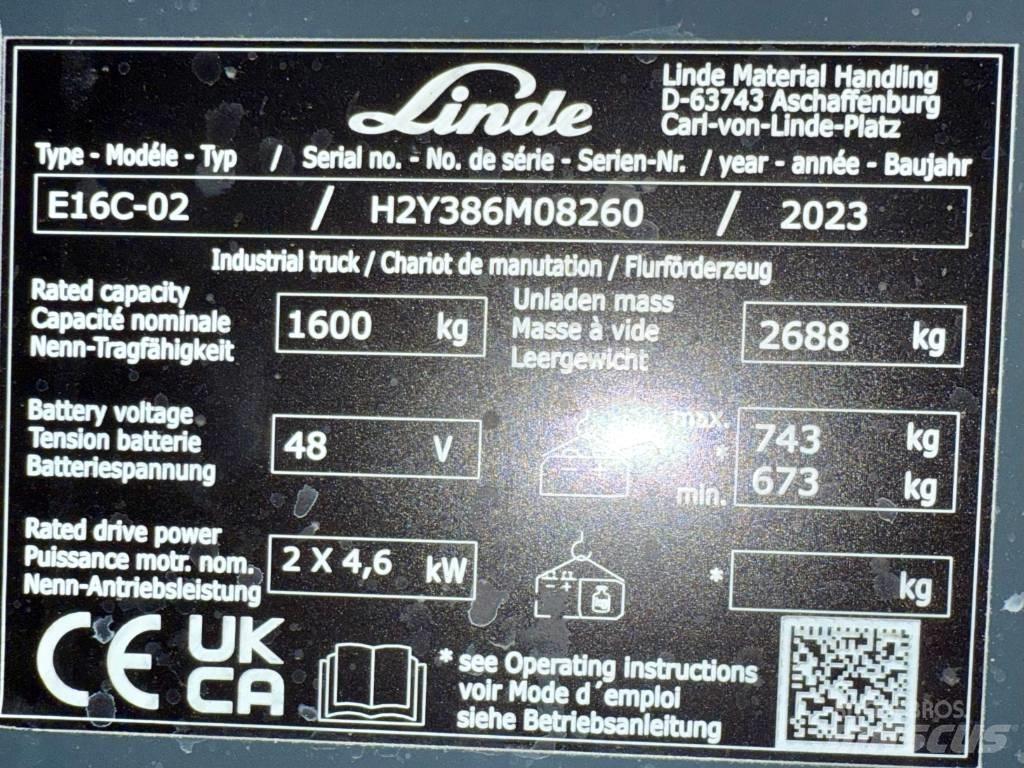 Linde E16C/386-02 バッテリーフォークリフト
