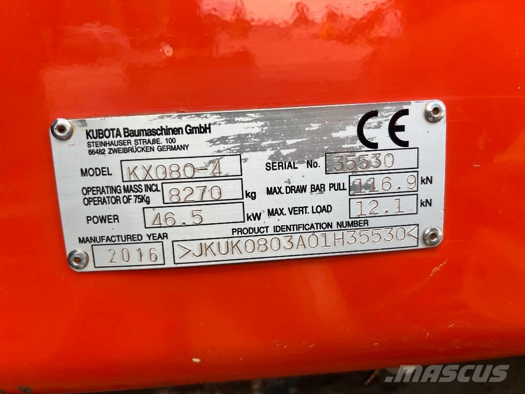 Kubota KX 080 中型油圧ショベル 7ｔ-12ｔ（ユンボ・パワーショベル・バックホー）