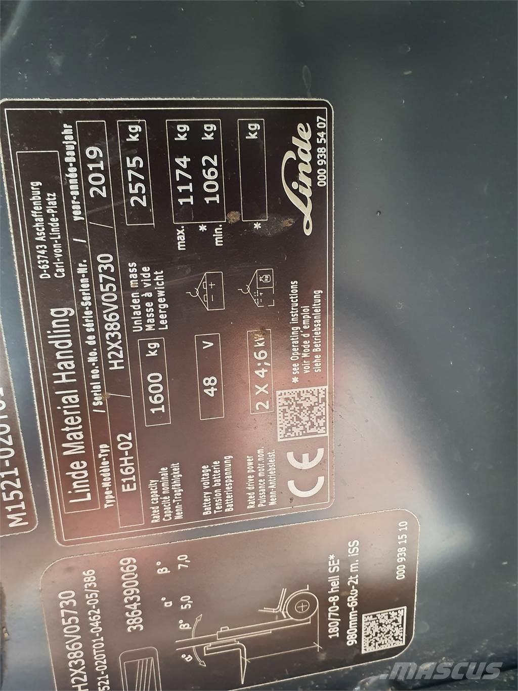 Linde E16 バッテリーフォークリフト