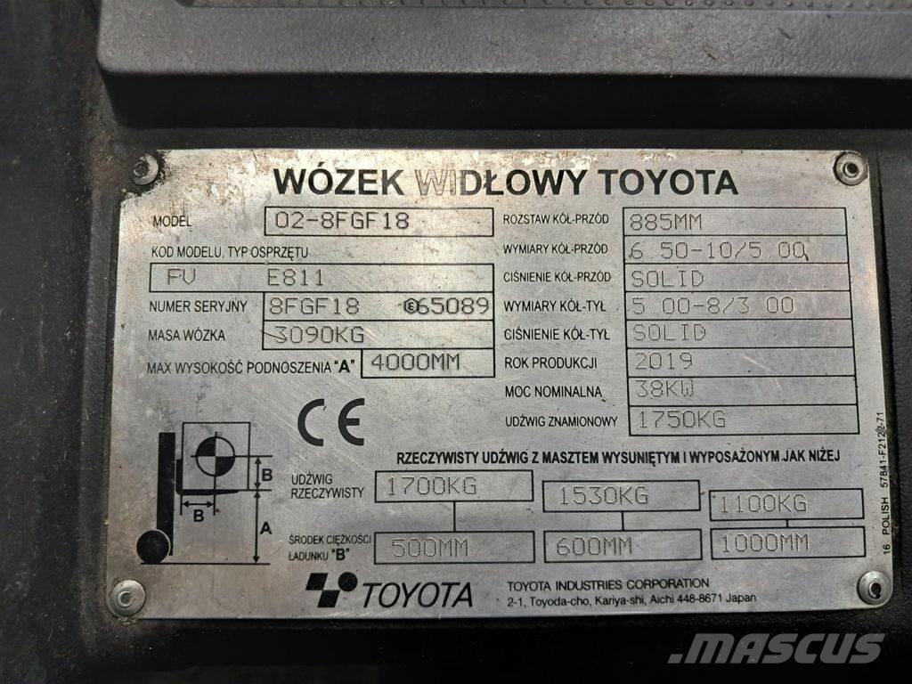 Toyota 02-8FGF18 LPGフォークリフト