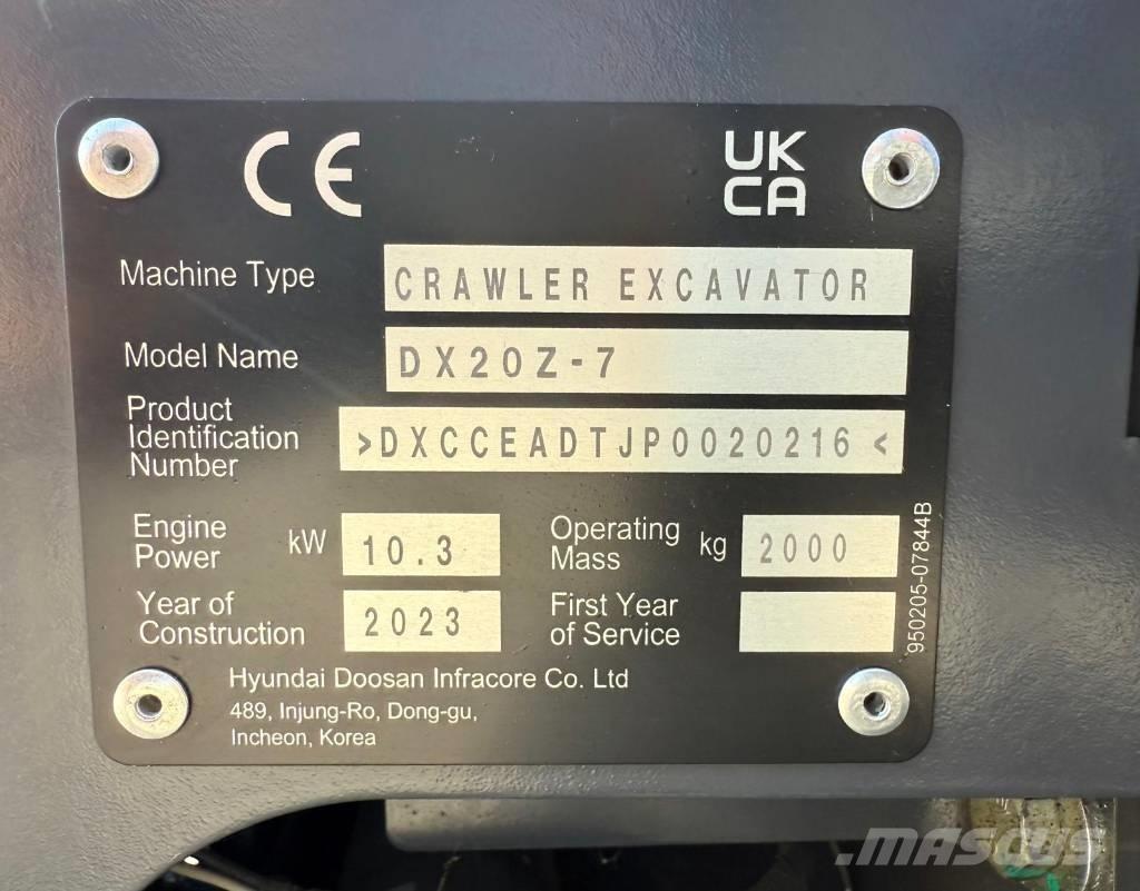 Doosan DX 20 Z-7 ミニ油圧ショベル 7t以下（ミニユンボ・ミニディガー）