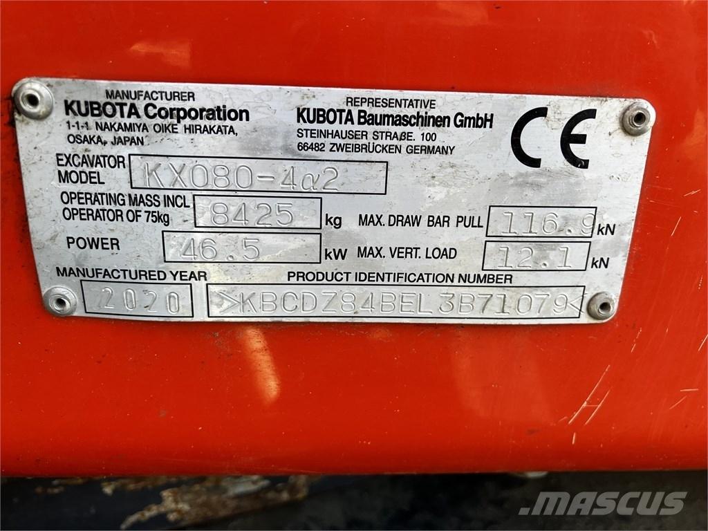 Kubota KX 080-4 A2 中型油圧ショベル 7ｔ-12ｔ（ユンボ・パワーショベル・バックホー）